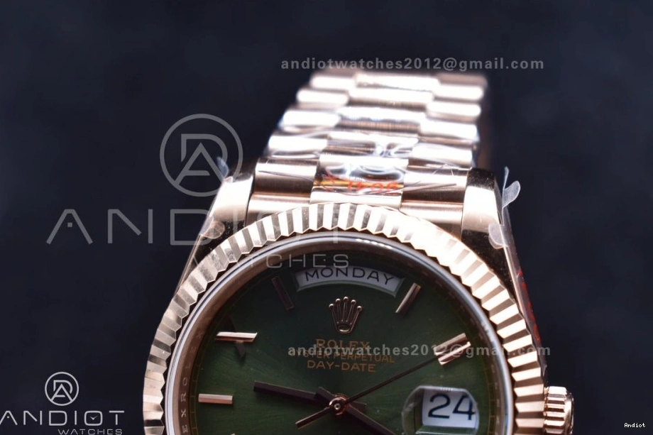 RG DayDate GMF Dial 40 Markers Roman President Green Weighted Steel Tungsten V2 A2836 Bracelet 904L on 1109